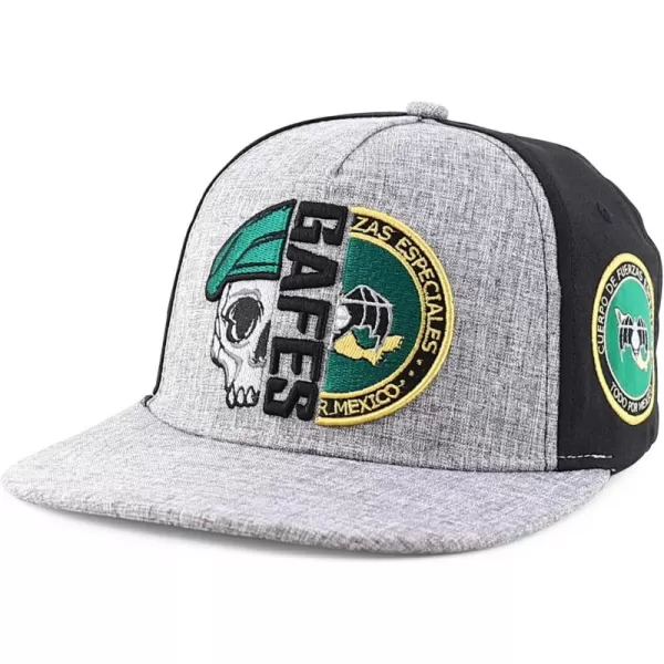 imageTrendy Apparel Shop Gafes Mexican Army Embroidered Flat Bill Snapback CapHgrey Black