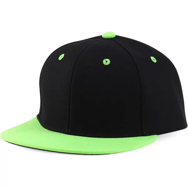 imageTrendy Apparel Shop Infant to Youth Plain Structured Flatbill Snapback CapBlack Neon Green