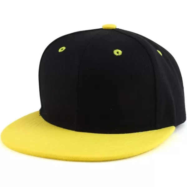 imageTrendy Apparel Shop Infant to Youth Plain Structured Flatbill Snapback CapBlack Yellow