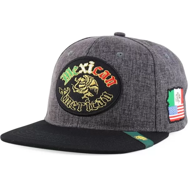 imageTrendy Apparel Shop Mexican American Embroidered Flatbill Snapback CapCharcoal Black