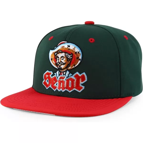 imageTrendy Apparel Shop Senor Embroidered 6 Panel Structured Flatbill Snapback CapDarkgreen Red
