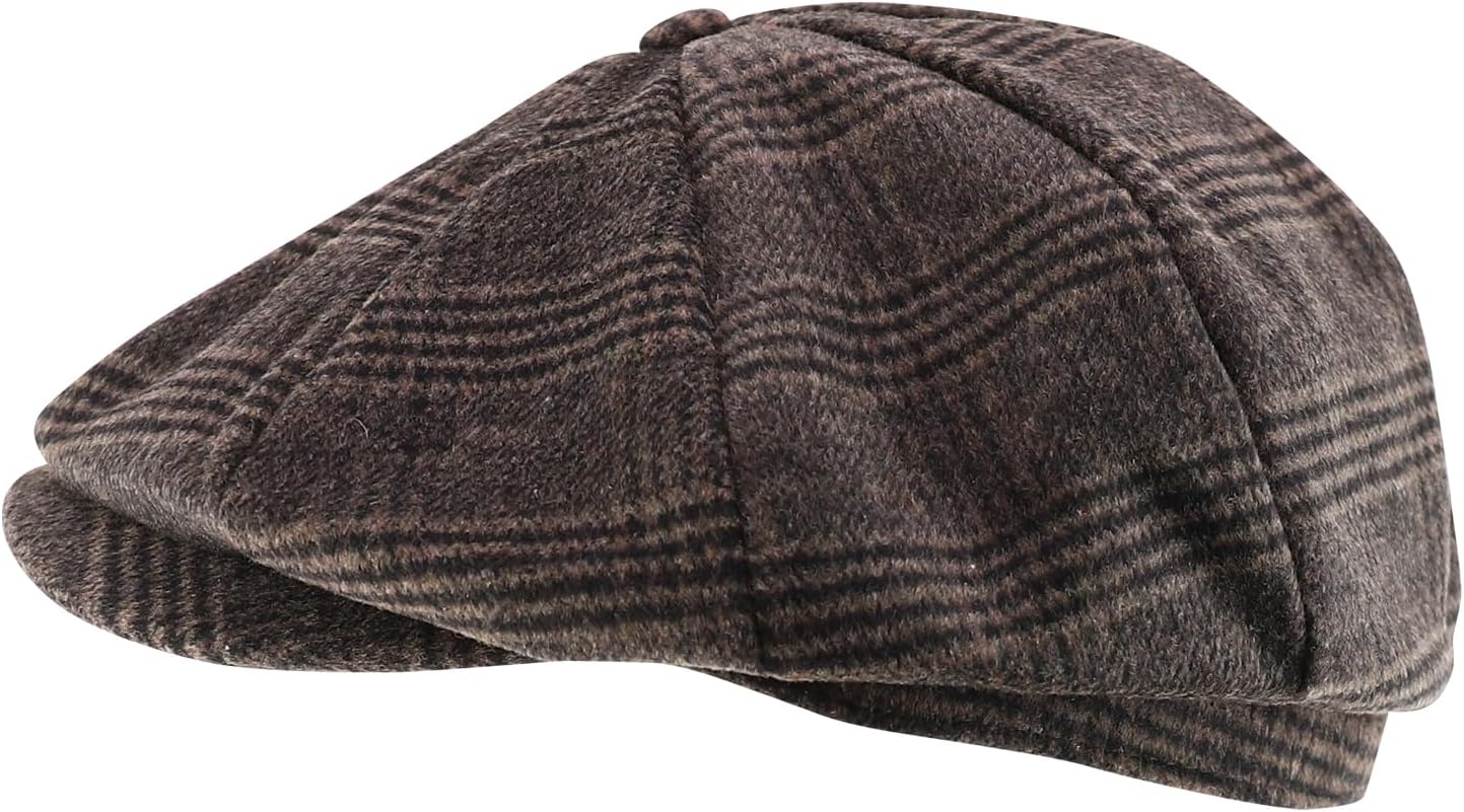 imageTrendy Apparel Shop XXL Oversize Newsboy Wool Blend Vintage Ivy CapPlaid Brown