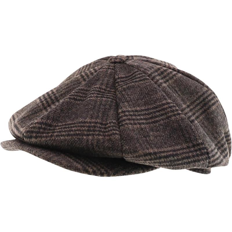 imageTrendy Apparel Shop XXL Oversize Newsboy Wool Blend Vintage Ivy CapPlaid Brown