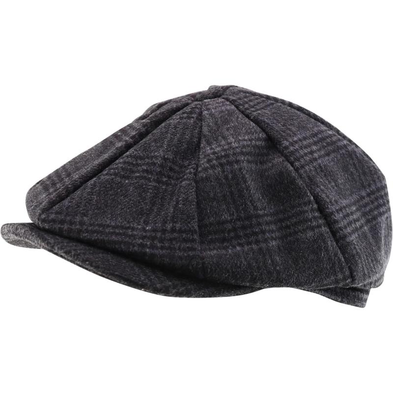 imageTrendy Apparel Shop XXL Oversize Newsboy Wool Blend Vintage Ivy CapPlaid Charcoal