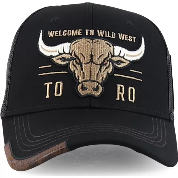 imageTrendy Apparel Shop Bull Embroidered Western Snapback Trucker CapBlack Black 2