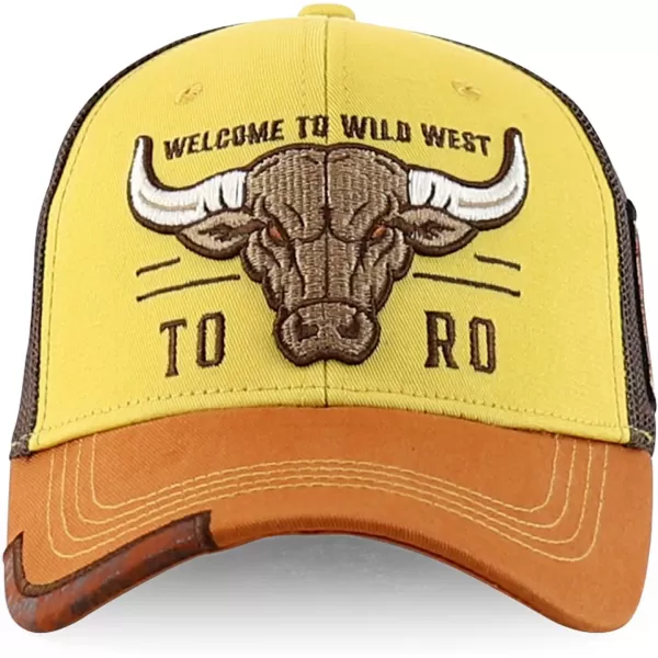imageTrendy Apparel Shop Bull Embroidered Western Snapback Trucker CapMustard Tan 2