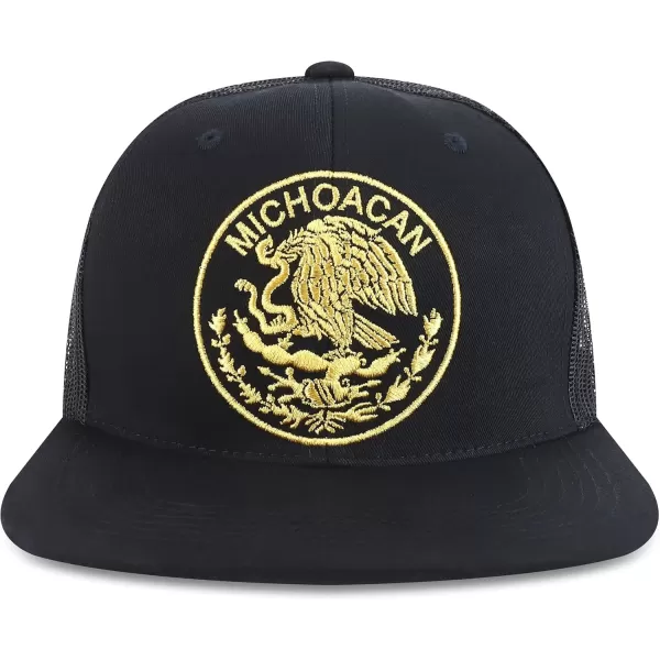 imageTrendy Apparel Shop Oversized XXL City of Mexico Eagle Embroidered Flat Bill Trucker Mesh CapMichoacan