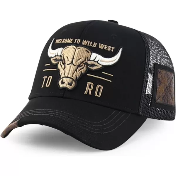 imageTrendy Apparel Shop Bull Embroidered Western Snapback Trucker CapBlack Black 2