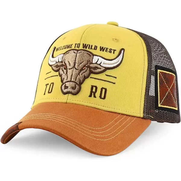 imageTrendy Apparel Shop Bull Embroidered Western Snapback Trucker CapMustard Tan 2