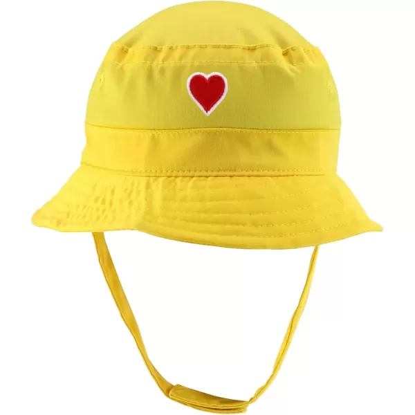 imageTrendy Apparel Shop Heart Emoticon Embroidered Patch Infant Lightweight Bucket Hat with Chin StrapYellow