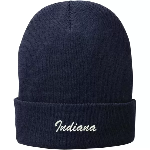 imageTrendy Apparel Shop Indiana Embroidered Winter Folded Long BeanieNavy