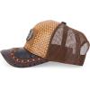 imageStraw Design Metallic Rodeo Cowboy Horse Metal Logo Trucker Mesh Baseball CapDark Tan Brown