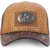 imageStraw Design Metallic Rodeo Cowboy Horse Metal Logo Trucker Mesh Baseball CapDark Tan Brown