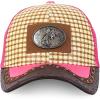 imageStraw Design Metallic Rodeo Cowboy Horse Metal Logo Trucker Mesh Baseball CapTan Pink