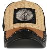 imageStraw Design Metallic Rodeo Cowboy Horse Metal Logo Trucker Mesh Baseball CapTanBlack