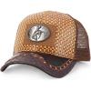 imageStraw Design Metallic Rodeo Cowboy Horse Metal Logo Trucker Mesh Baseball CapDark Tan Brown