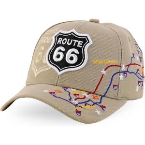 imageTrendy Apparel Shop Route 66 Classic Car Embroidered Structured Baseball CapKhaki 2