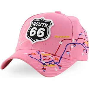 imageTrendy Apparel Shop Route 66 Classic Car Embroidered Structured Baseball CapLight Pink 2
