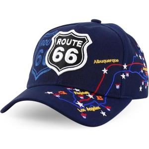 imageTrendy Apparel Shop Route 66 Classic Car Embroidered Structured Baseball CapNavy 2
