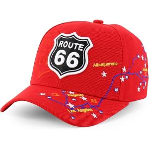 imageTrendy Apparel Shop Route 66 Classic Car Embroidered Structured Baseball CapRed 2