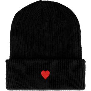 imageTrendy Apparel Shop Emoticon Heart Embroidered Ribbed Cuffed Knit BeanieBlack