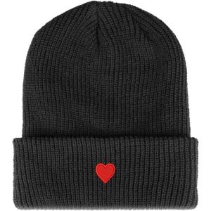 imageTrendy Apparel Shop Emoticon Heart Embroidered Ribbed Cuffed Knit BeanieDark Grey