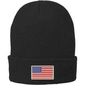 imageTrendy Apparel Shop US American Flag White Embroidered Winter Folded Long BeanieBlack