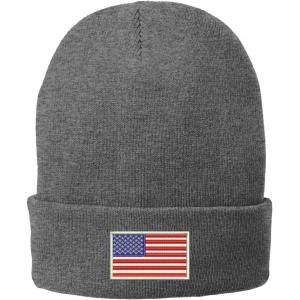 imageTrendy Apparel Shop US American Flag White Embroidered Winter Folded Long BeanieGrey