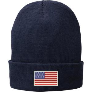 imageTrendy Apparel Shop US American Flag White Embroidered Winter Folded Long BeanieNavy