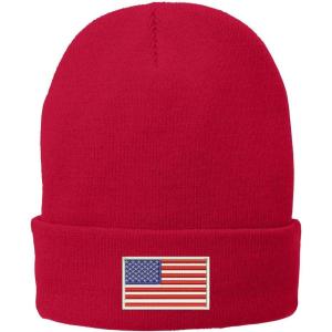 imageTrendy Apparel Shop US American Flag White Embroidered Winter Folded Long BeanieRed