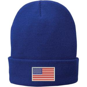 imageTrendy Apparel Shop US American Flag White Embroidered Winter Folded Long BeanieRoyal