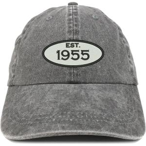 imageTrendy Apparel Shop Established 1955 Embroidered 70th Birthday Gift Pigment Dyed Washed Cotton CapBlack