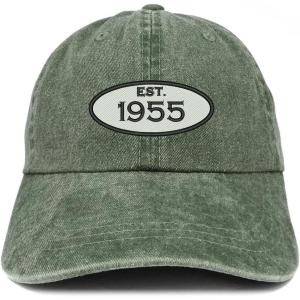 imageTrendy Apparel Shop Established 1955 Embroidered 70th Birthday Gift Pigment Dyed Washed Cotton CapDark Green