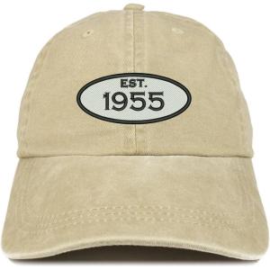 imageTrendy Apparel Shop Established 1955 Embroidered 70th Birthday Gift Pigment Dyed Washed Cotton CapKhaki