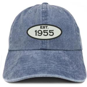 imageTrendy Apparel Shop Established 1955 Embroidered 70th Birthday Gift Pigment Dyed Washed Cotton CapNavy