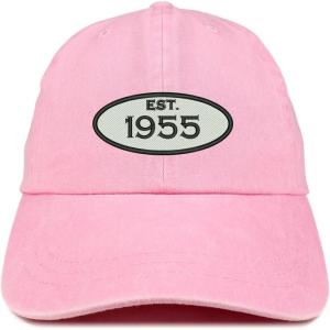 imageTrendy Apparel Shop Established 1955 Embroidered 70th Birthday Gift Pigment Dyed Washed Cotton CapPink