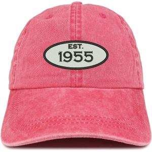 imageTrendy Apparel Shop Established 1955 Embroidered 70th Birthday Gift Pigment Dyed Washed Cotton CapRed