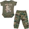 imageTrendy Apparel Shop Baby Infant Military Theme 2pc Bodysuit and Jogger SetOlive Camo