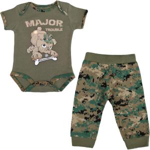 imageTrendy Apparel Shop Baby Infant Military Theme 2pc Bodysuit and Jogger SetOlive Camo