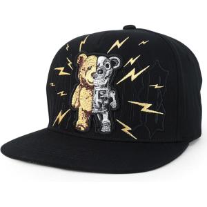 imageTrendy Apparel Shop Bear Embroidered Flat Bill Snapback CapBlack Black 1