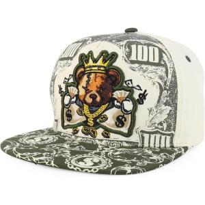imageTrendy Apparel Shop Bear Embroidered Flat Bill Snapback CapStone Olive 5