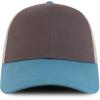 imageTrendy Apparel Shop 6 Panel Pigment TriColor Trucker Baseball CapSmoke Blue Grass Khaki