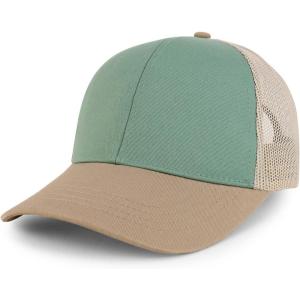 imageTrendy Apparel Shop 6 Panel Pigment TriColor Trucker Baseball CapCilantro Stone Khaki