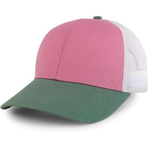 imageTrendy Apparel Shop 6 Panel Pigment TriColor Trucker Baseball CapTulip Cilantro White
