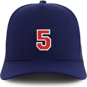 imageTrendy Apparel Shop Number 5 Varsity Font Embroidered 5 Panel Structured Snapback CapNavy