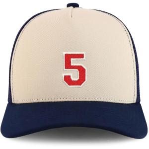 imageTrendy Apparel Shop Number 5 Varsity Font Embroidered 5 Panel Structured Snapback CapStone Navy