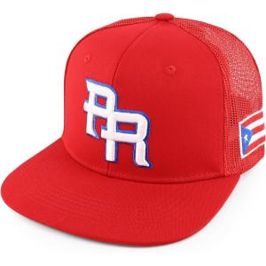 imageTrendy Apparel Shop PR 3D Embroidered Snapback Trucker Cap with Puerto Rico FlagRed Red