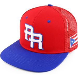 imageTrendy Apparel Shop PR 3D Embroidered Snapback Trucker Cap with Puerto Rico FlagRed Royal