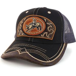 imageTrendy Apparel Shop Rodeo Leather Patch Trucker Snapback Ball CapBlack Charcoal