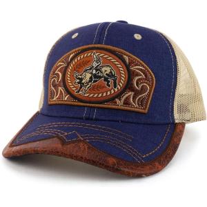 imageTrendy Apparel Shop Rodeo Leather Patch Trucker Snapback Ball CapNavy Khaki